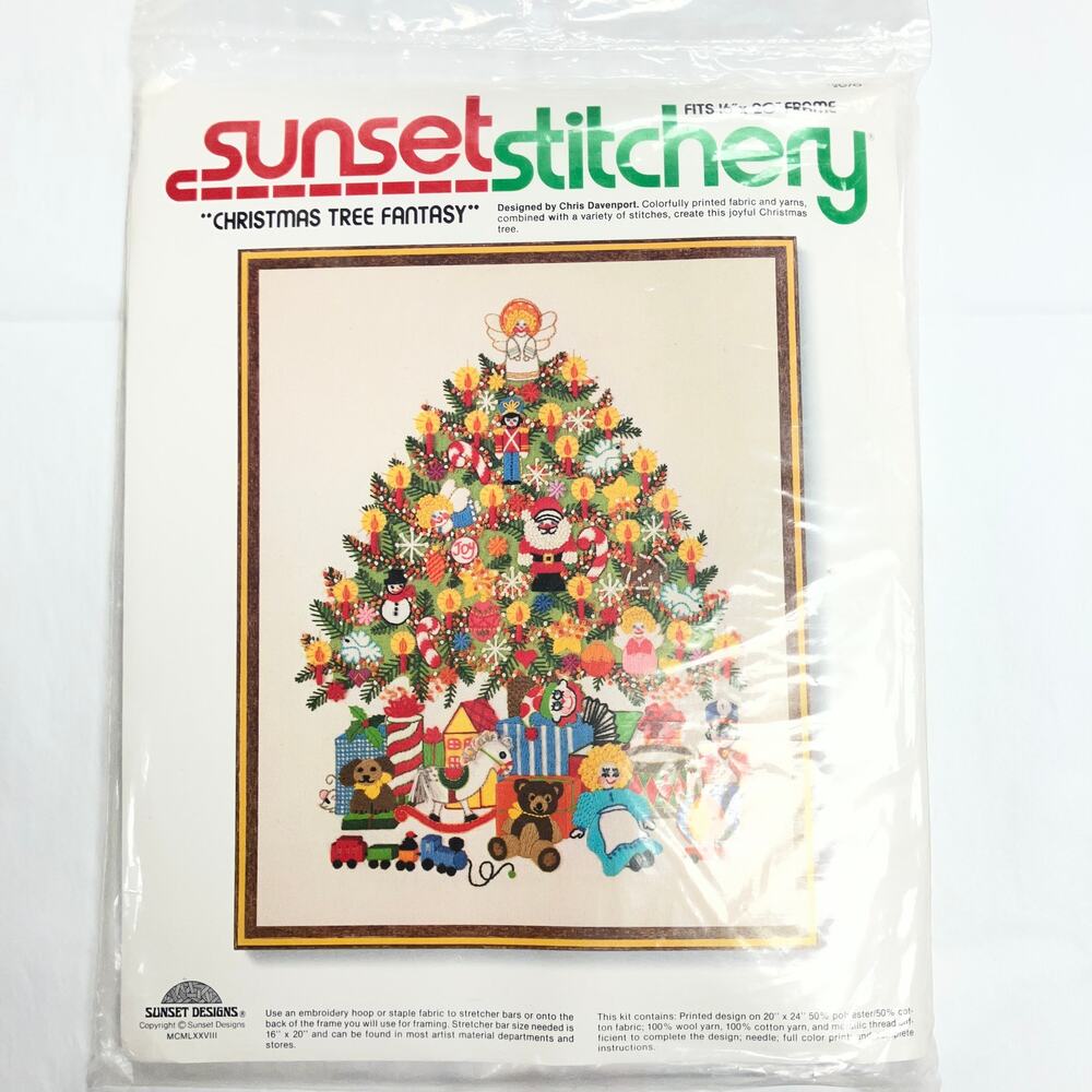 Vintage Sunset Christmas Tree Fantasy #2070 Crewel Stitchery Embroidery Kit